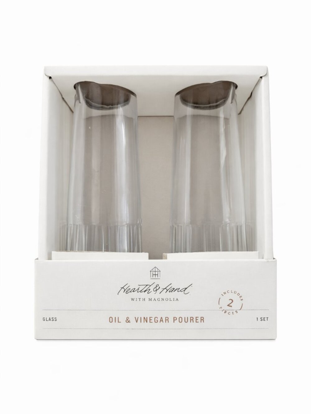 Hearth & Hand Fluted Clear Glass Oil & Vinegar Cruets/Pourer – NIB